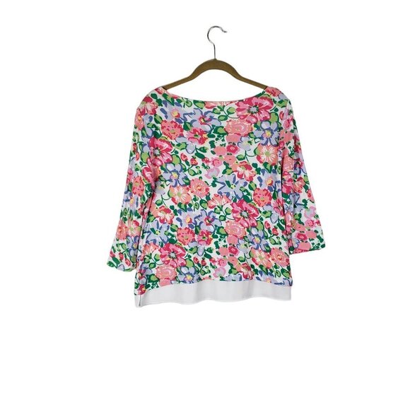 Talbots Faux Layered Top Floral Pique Pink 3/4 Sleeve Size LP Large Petite - Picture 2 of 7
